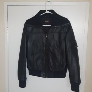 Black Danier Genuine Leather Bomber Jacket, S
